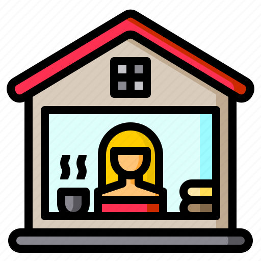 Woman, house, coffee, home, book icon - Download on Iconfinder