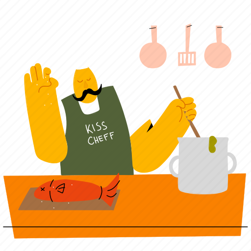Man, cook, chef, dish, fish, home illustration - Download on Iconfinder
