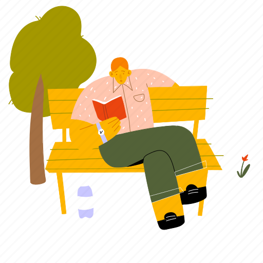 Park, man, read, reading, bench, break illustration - Download on Iconfinder