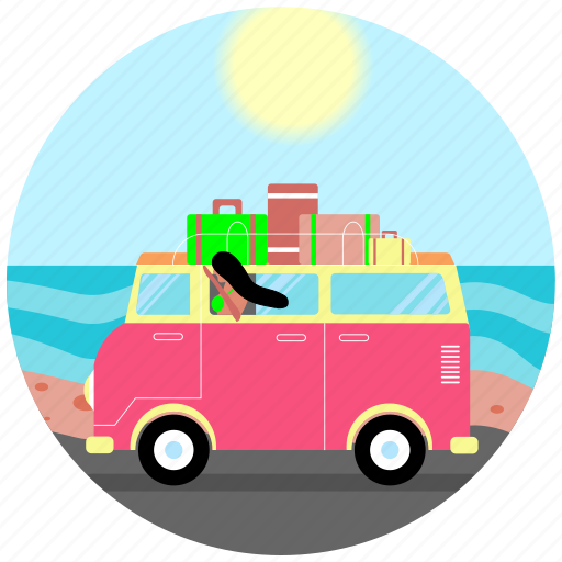 Baggage, beach, road, suitcase, summer, travel, van icon - Download on Iconfinder
