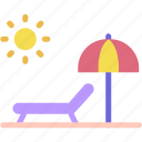 sunbed, beach, sun, umbrella, deck, chair
