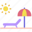 sunbed, beach, sun, umbrella, deck, chair 