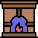 fireplace, fire, winter, living, room, chimney