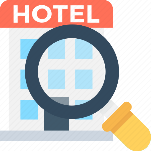 Building, find hotel, hotel, magnifier, search hotel icon - Download on Iconfinder