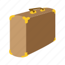 briefcase, brown, cartoon, handle, old, retro, suitcase