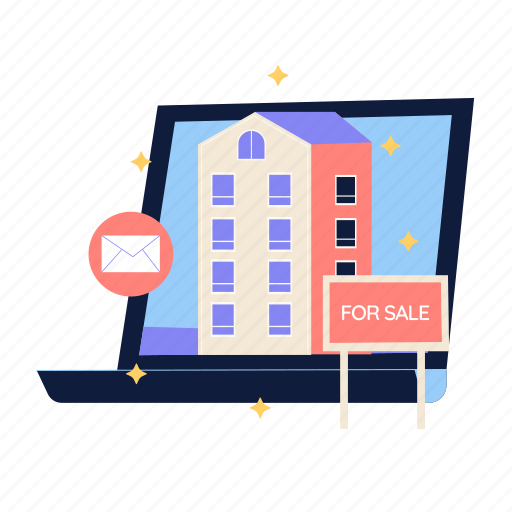 Buy, house, online, illustration, modern, property, building illustration - Download on Iconfinder