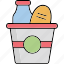 food bucket, grocery bucket, kitchen equipment, vegetable basket 