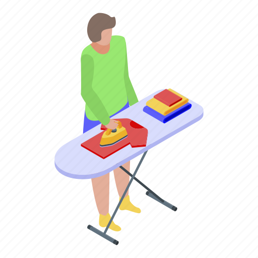 Baby, cartoon, family, housekeeping, ironing, isometric, woman icon - Download on Iconfinder