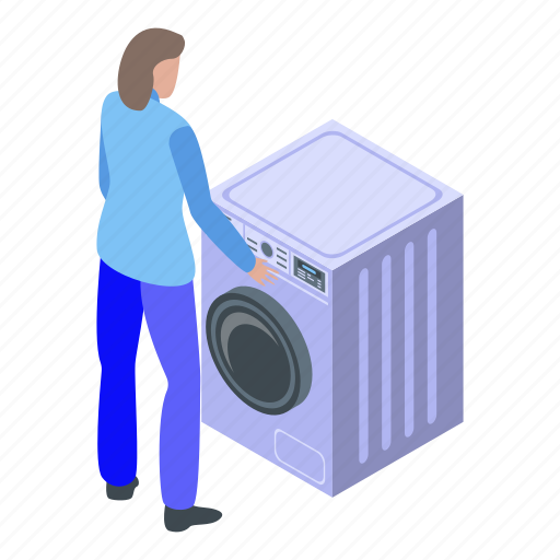 Cartoon, clothes, family, isometric, machine, wash, woman icon - Download on Iconfinder