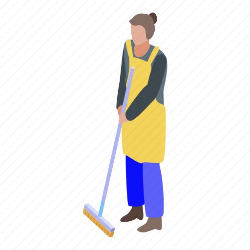 Cartoon, cleaning, girl, isometric, mop, water, woman icon - Download on Iconfinder