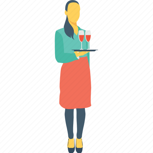 Drink serving, female, waiter, waitress, wine serving icon - Download on Iconfinder