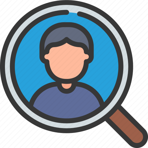 Recruitment, male, search, hiring, magnifying, glass icon - Download on Iconfinder