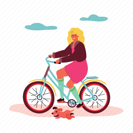 Bike, walk, ride, summer, bicycle, girl, woman illustration - Download on Iconfinder
