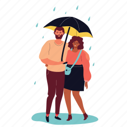 couple, rain, weather, bad, romance, together, love 