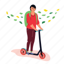 teenager, scooter, autumn, ride, fall, boy 