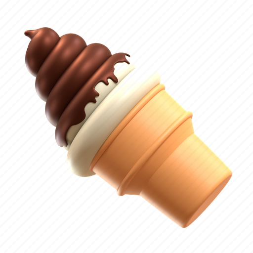 Ice cream, ice cream cone, choco milk ice cream, soft ice cream, sundae ice cream, refreshing, summer 3D illustration - Download on Iconfinder