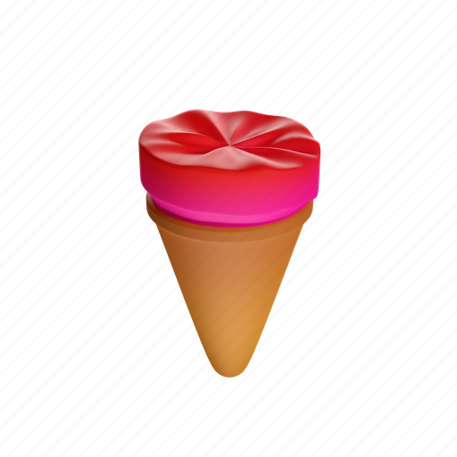 Strawberry, ice, cream, cone, fruit, sweet, icecream 3D illustration - Download on Iconfinder