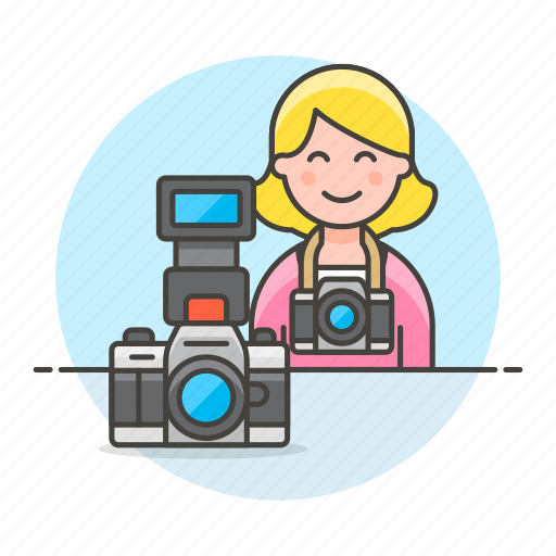 Female, camera, photographers, dlsr, professional, image, reflex icon - Download on Iconfinder