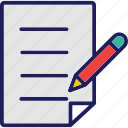paper, pencil, writing icon, documents, text