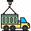 container, truck, delivery, load, transport
