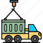 container, truck, delivery, load, transport 