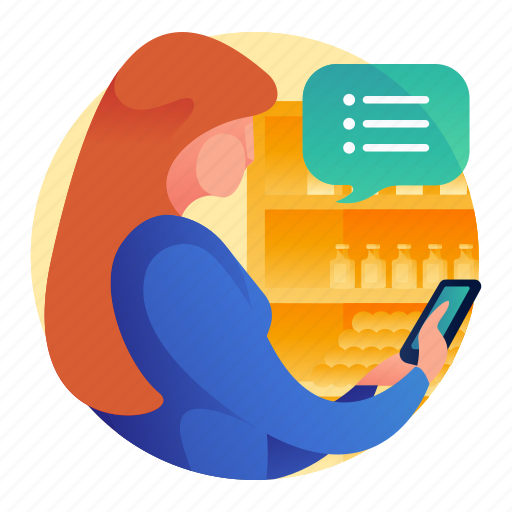 Checking, groceries, list, phone, woman icon - Download on Iconfinder