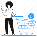 zero, purchase, interface, shopping, cart, mobile, phone, online, empty, store, market