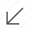 arrow, diagonal, down, left 