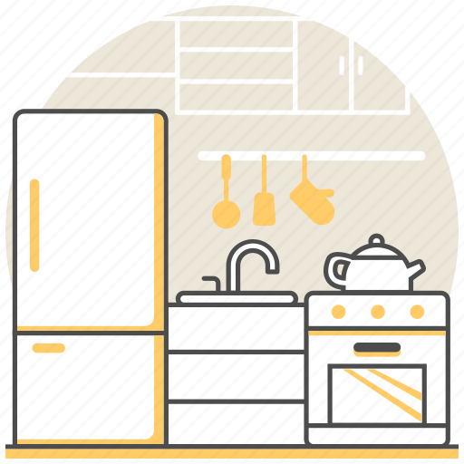 Design, interior, kettle, kitchen, refrigerator, sink, stove icon - Download on Iconfinder