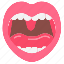 oropharynx, uvula, tonsils, teeth, tongue, mouth