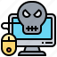compromised, computer, danger, ransomware, skull 