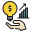 bulb, interest, growth, analytics, report, graph, investment icon 