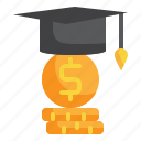 education, money, coin, hat, school, learning, investment icon