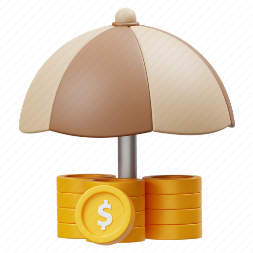Insurance, coin, money, umbrella, protection, business, finance 3D illustration - Download on Iconfinder