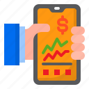 graph, hand, mobile, money, phone, report 