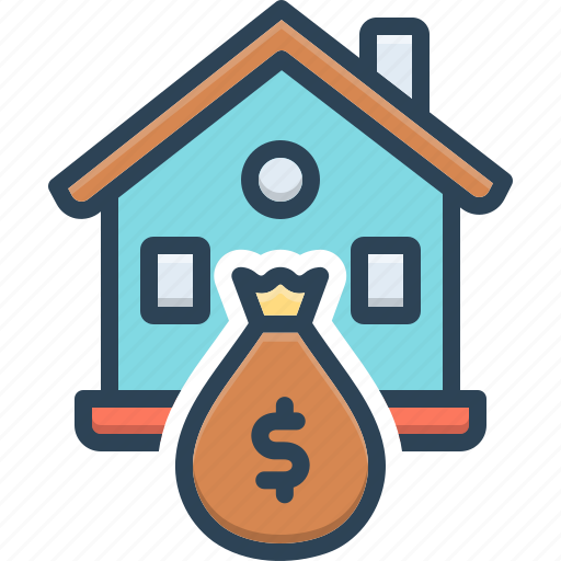 Property, assets, money bag, home loan, building, possessions, belongings icon - Download on Iconfinder