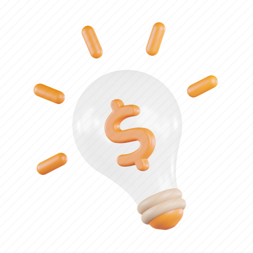 Coin, bulb, lamp, idea, dollar, creative, light 3D illustration - Download on Iconfinder
