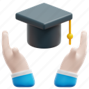 mortarboard, hands, investment, invest, scholarship, education, learning, 3d