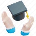 mortarboard, hands, investment, invest, education, scholarship, learning, 3d