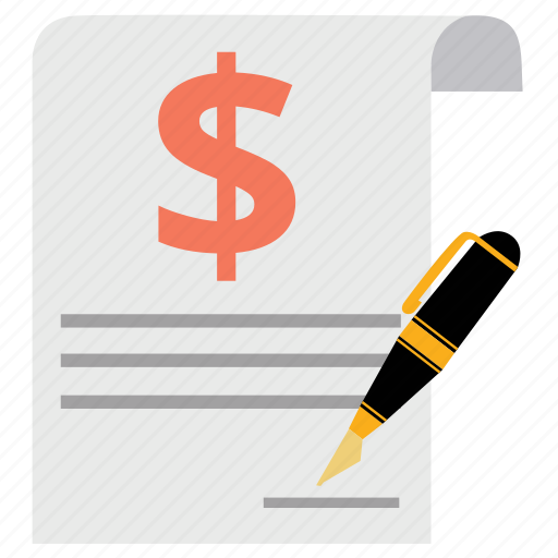 Agreement, contract, guarantee, invoice, money, pen, signature icon - Download on Iconfinder