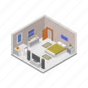 bedroom, isometric, interior, room, bed