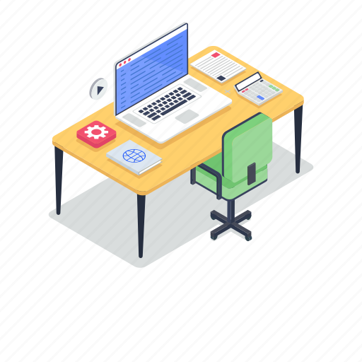 Employee desk, office furniture, registration desk, workplace, workspace illustration - Download on Iconfinder