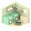 isometric, laundry, decoration, interior, washing machine, furniture, home, room 
