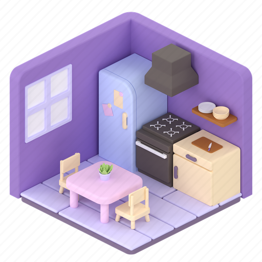 Isometric, kitchen, cooking, decoration, interior, furniture, building 3D illustration - Download on Iconfinder