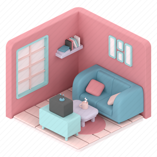 Isometric, living room, interior, decoration, furniture, building, home 3D illustration - Download on Iconfinder