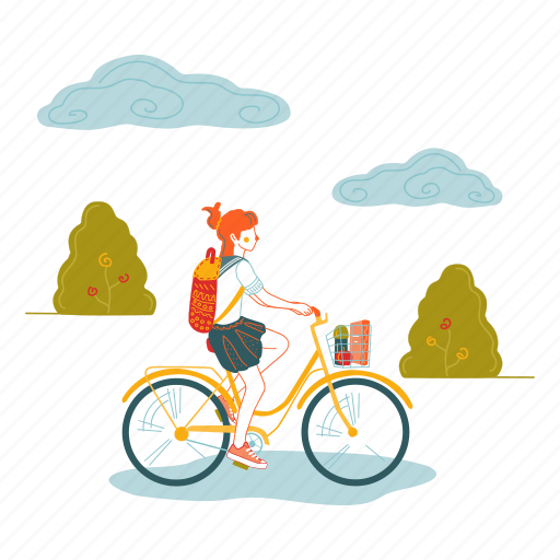 Bicycle, student, woman, university, education, learning, school illustration - Download on Iconfinder
