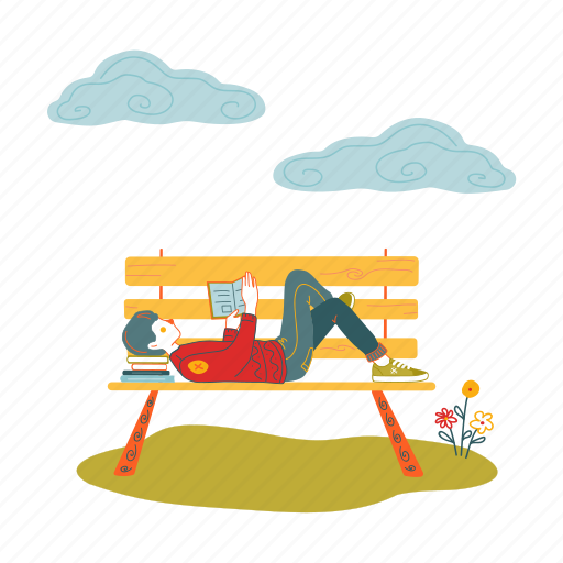 Bench, park, forest, student, read, book, school illustration - Download on Iconfinder