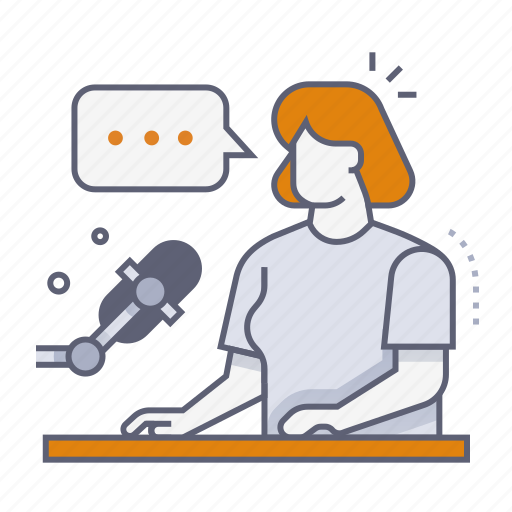 Female, podcaster, host, broadcaster, mic, podcast, podcasting icon - Download on Iconfinder