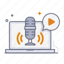 podcast video, video, play, laptop, streaming, podcast, podcasting, microphone, broadcast