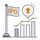 ipo, initial public offering, graph, increase, flag, stock, investment, trading, market